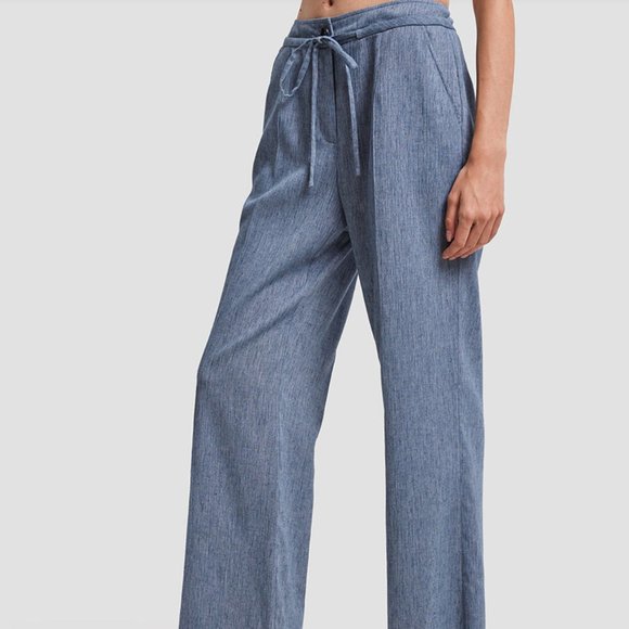NWT Lattelier Line Drawstring Pant Blue 100% Linen Pants Medium - Picture 1 of 14